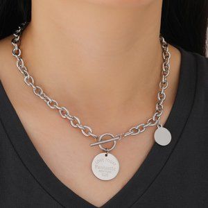 Retro Simple Toggle Charm Necklace, Groovy Silver Necklace for Women and Moms